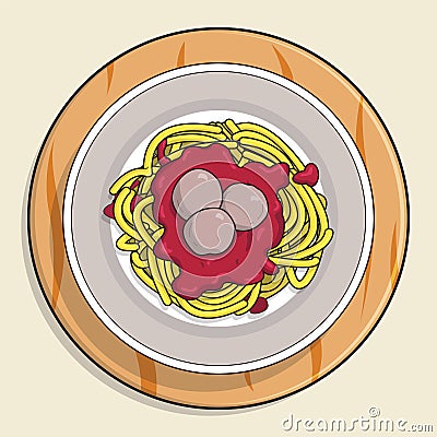 Spaghetti with meatball illustration vector Cartoon Illustration