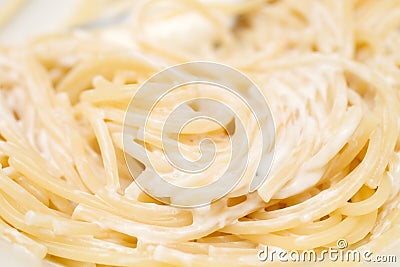 Spagetti pasta with sour cream Stock Photo