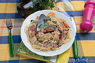 `Spaghetti allo scoglio` - Italian food Stock Photo