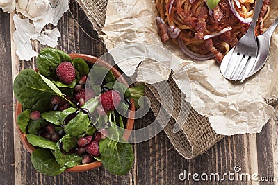 Spaghetti amatriciana italian basic food Stock Photo