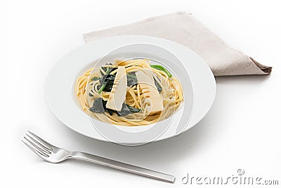 Spaghetti with Bamboo shoot Stock Photo