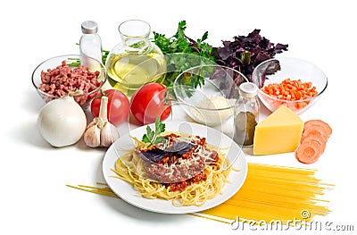 Spaghetti bolognese with cheese Stock Photo