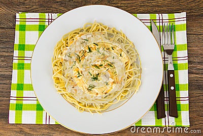 Spaghetti with creamy gravy Stock Photo