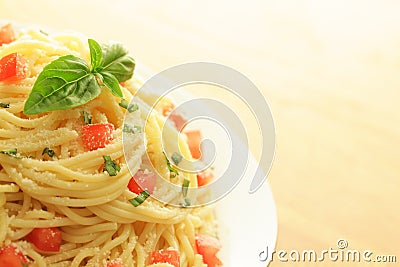 Spaghetti dish with copy space Stock Photo