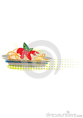 Spaghetti dish illustration with vintage taste Cartoon Illustration