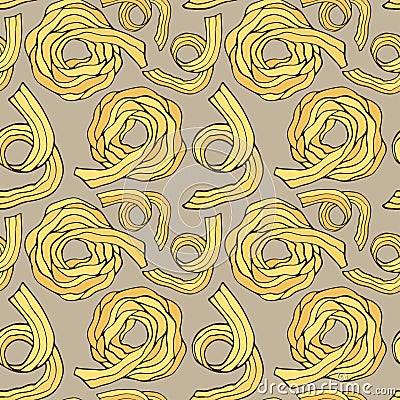 Spaghetti fettuccine pattern. Seamless pasta background. Italian food design. Vector Illustration