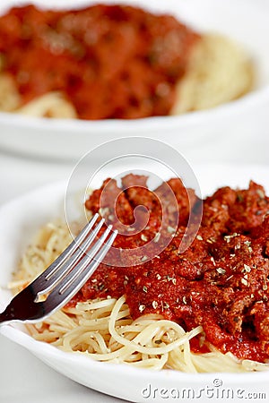 Spaghetti with fork closeup Stock Photo