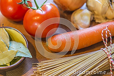 Spaghetti ingredients Stock Photo