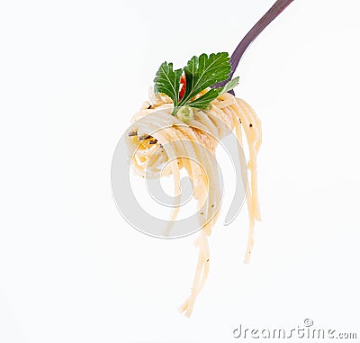 Spaghetti with mackerel and vegetable Stock Photo