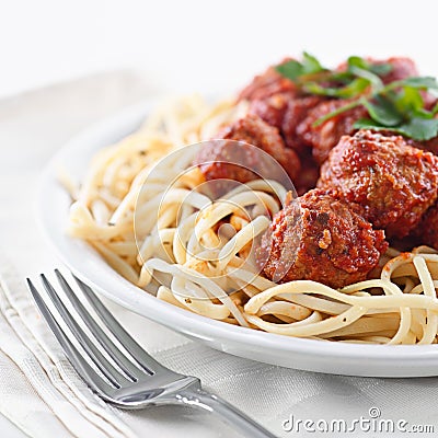 Spaghetti and meatballs Stock Photo