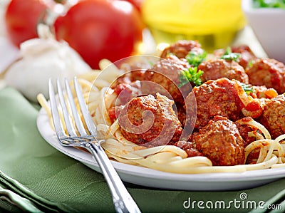 Spaghetti and meatballs Stock Photo