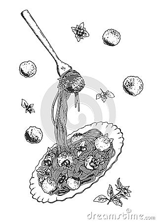 Spaghetti and meatballs composition Vector Illustration