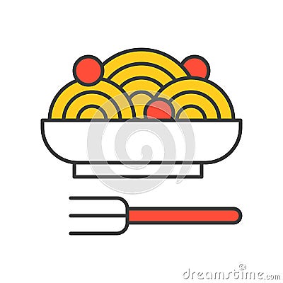 Spaghetti and meatballs, Food set, filled outline icon Vector Illustration