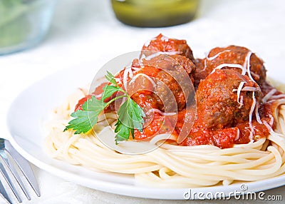 Spaghetti and Meatballs Stock Photo