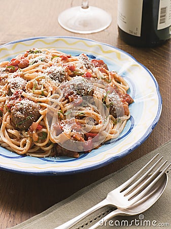 Spaghetti Meatballs in Tomato sauce with Parmesan Stock Photo