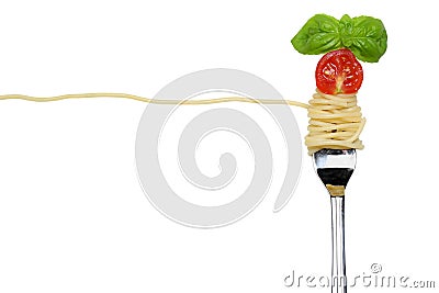 Spaghetti noodles pasta meal on a fork isolated Stock Photo