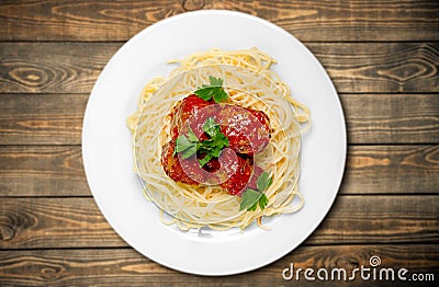 Spaghetti pasta with Meatballs, close-up view on Stock Photo