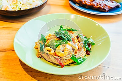 Spaghetti or pasta spicy seafood Stock Photo