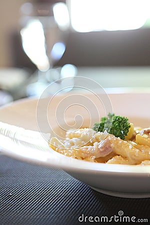 Spaghetti penne Carbonara Stock Photo