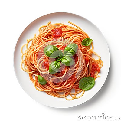 Spaghetti Pomodoro on plain white background - product photography Stock Photo