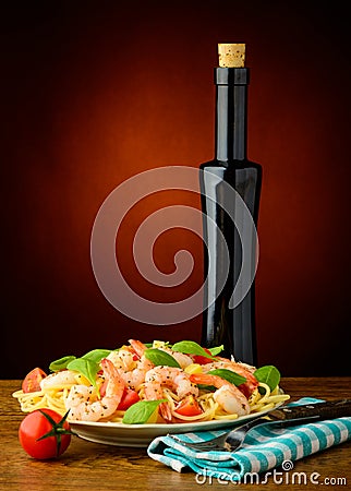 Spaghetti with prawn Stock Photo