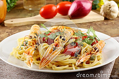 Spaghetti with prawns Stock Photo