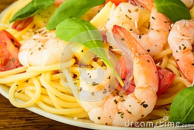 Spaghetti with prawns Stock Photo