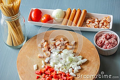 Prepare ingredients for spaghetti ketchup Stock Photo