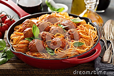 Spaghetti with tomato sauce and meatballs Stock Photo