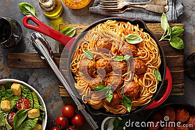 Spaghetti with tomato sauce and meatballs Stock Photo