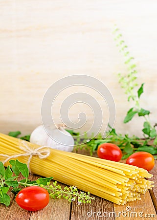 Spaghetti ,tomatoes, garlic and herb Stock Photo