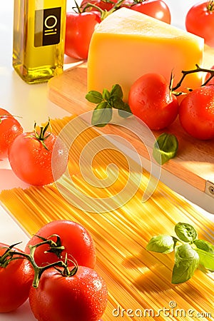 Spaghetti and tomatoes still-life Stock Photo