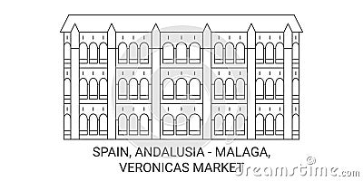 Spain, Andalusia Malaga, Veronicas Market travel landmark vector illustration Vector Illustration