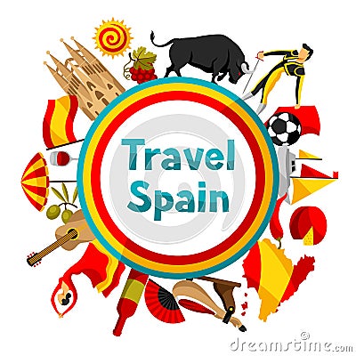 Spain background design. Spanish traditional symbols and objects Vector Illustration