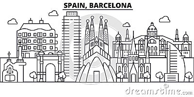 Spain, Barcelona architecture line skyline illustration. Linear vector cityscape with famous landmarks, city sights Vector Illustration