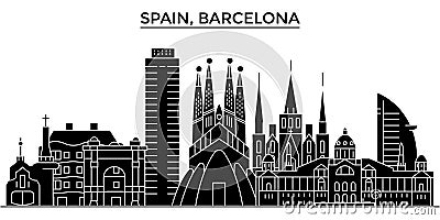 Spain, Barcelona architecture vector city skyline, travel cityscape with landmarks, buildings, isolated sights on Vector Illustration