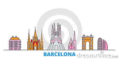 Spain, Barcelona City line cityscape, flat vector. Travel city landmark, oultine illustration, line world icons Vector Illustration