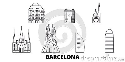 Spain, Barcelona City line travel skyline set. Spain, Barcelona City outline city vector illustration, symbol, travel Vector Illustration