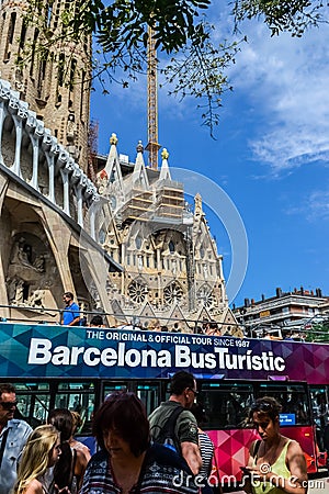 Spain Barcelona July 2017. tourist walking bus, sightseeing Editorial Stock Photo