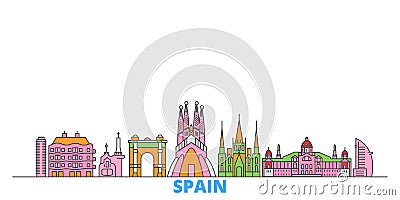 Spain, Barcelona line cityscape, flat vector. Travel city landmark, oultine illustration, line world icons Vector Illustration
