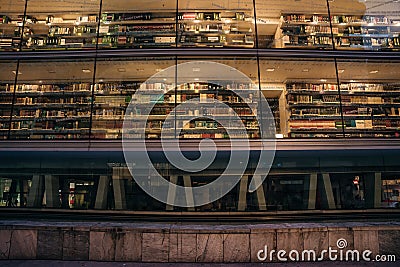 SPAIN, BILBAO - dec 2022 Glassy facade of the Regional Library of Bizkaia Editorial Stock Photo