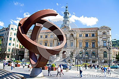 Spain, Bilbao town hall with the sculpture by Jorge Oteiza Editorial Stock Photo