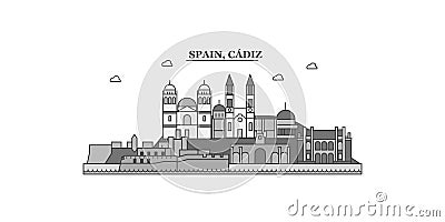 Spain, Cadiz city skyline isolated vector illustration, icons Vector Illustration