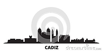 Spain, Cadiz city skyline isolated vector illustration. Spain, Cadiz travel black cityscape Vector Illustration