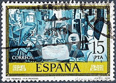 Stamp printed by Spain, shows The Meninas by Pablo Ruiz Picasso Editorial Stock Photo