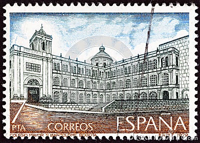 SPAIN - CIRCA 1979: A stamp printed in Spain shows St. Bartholomew`s College, Bogota, circa 1979. Editorial Stock Photo