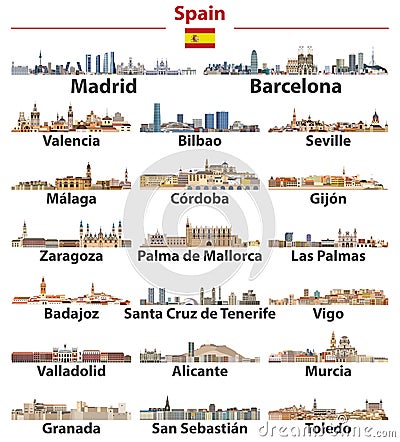 Spain cities skylines vector illustrations set Vector Illustration