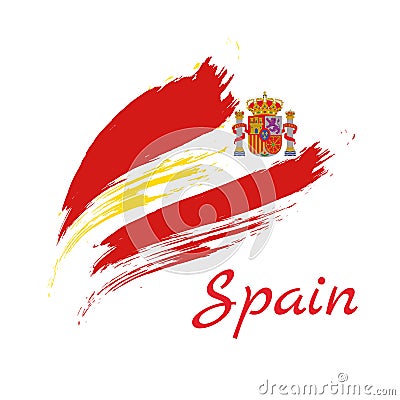 Spain colorful brush strokes painted national country flag icon. Painted texture. Vector Illustration