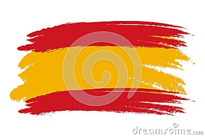 Spain flag. Brush painted Spain flag Hand drawn style illustration with a grunge effect and watercolor. Spain flag with Vector Illustration