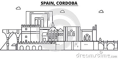 Spain, Cordoba architecture line skyline illustration. Linear vector cityscape with famous landmarks, city sights Vector Illustration